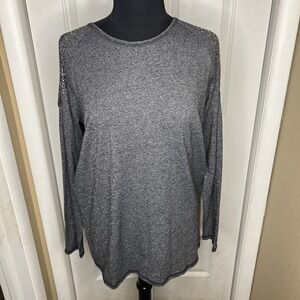 Cowgirl Tuff Womens Long Sleeve Cold Shoulder Studded  Shirt Black / Gray M